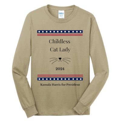 Childless Cat Lady Political Whiskers Kamila Harris Tall Long Sleeve T-Shirt