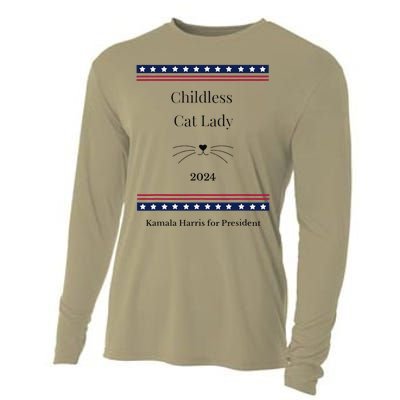 Childless Cat Lady Political Whiskers Kamila Harris Cooling Performance Long Sleeve Crew