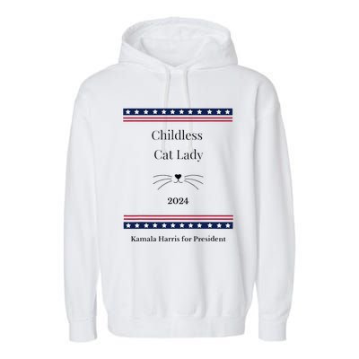 Childless Cat Lady Political Whiskers Kamila Harris Garment-Dyed Fleece Hoodie