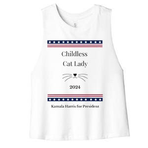 Childless Cat Lady Political Whiskers Kamila Harris Women's Racerback Cropped Tank