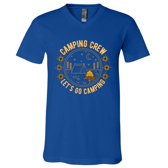 Camping Crew Let's Go Camping Vintage Camper Road Trip Gift V-Neck T-Shirt