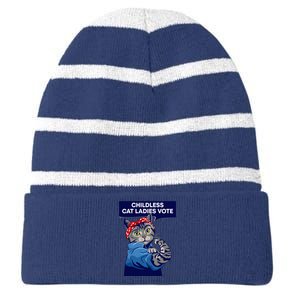 Childless Cat Ladies Vote Kamala Harris 2024 For President Kamala Harris 2024 Striped Beanie with Solid Band