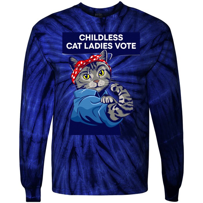 Childless Cat Ladies Vote Kamala Harris 2024 For President Kamala Harris 2024 Tie-Dye Long Sleeve Shirt