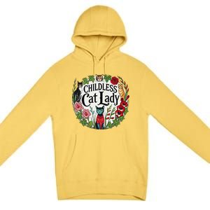 Childless Cat Lady Illustration Premium Pullover Hoodie