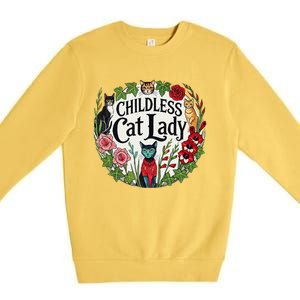 Childless Cat Lady Illustration Premium Crewneck Sweatshirt