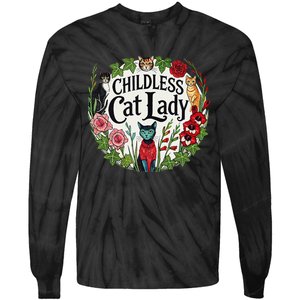 Childless Cat Lady Illustration Tie-Dye Long Sleeve Shirt