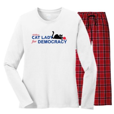 Childless Cat Lady Voting Election 2024 Usa Women's Long Sleeve Flannel Pajama Set 