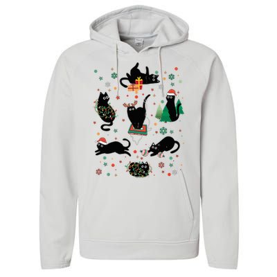 Cute Christmas Light Cat Funny Cat Lover Merry Christmas Performance Fleece Hoodie