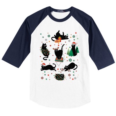 Cute Christmas Light Cat Funny Cat Lover Merry Christmas Baseball Sleeve Shirt