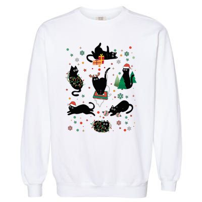 Cute Christmas Light Cat Funny Cat Lover Merry Christmas Garment-Dyed Sweatshirt