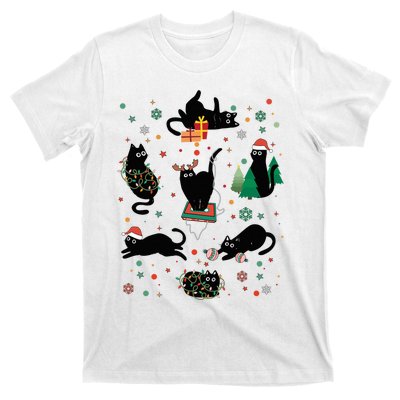 Cute Christmas Light Cat Funny Cat Lover Merry Christmas T-Shirt