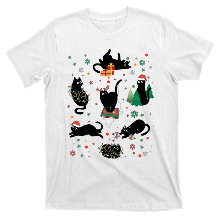 Cute Christmas Light Cat Funny Cat Lover Merry Christmas T-Shirt