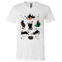 Cute Christmas Light Cat Funny Cat Lover Merry Christmas V-Neck T-Shirt