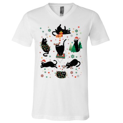 Cute Christmas Light Cat Funny Cat Lover Merry Christmas V-Neck T-Shirt