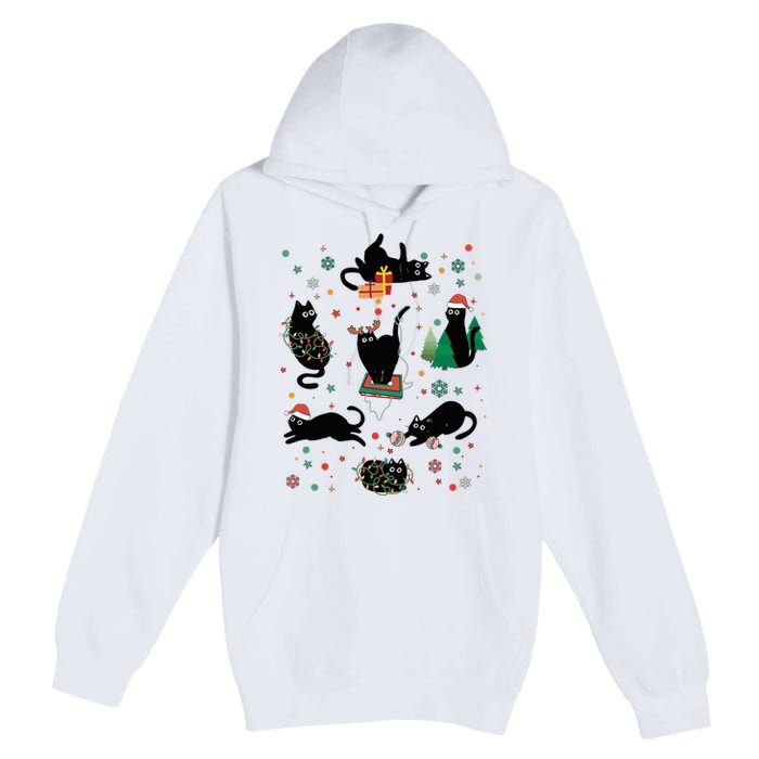 Cute Christmas Light Cat Funny Cat Lover Merry Christmas Premium Pullover Hoodie