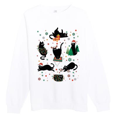 Cute Christmas Light Cat Funny Cat Lover Merry Christmas Premium Crewneck Sweatshirt