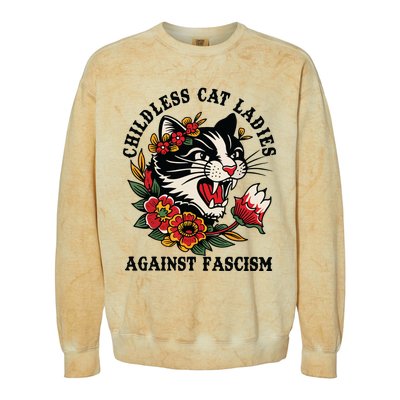 Childless Cat Ladies Against Fascism Feminist Colorblast Crewneck Sweatshirt