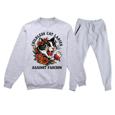 Childless Cat Ladies Against Fascism Feminist Premium Crewneck Sweatsuit Set