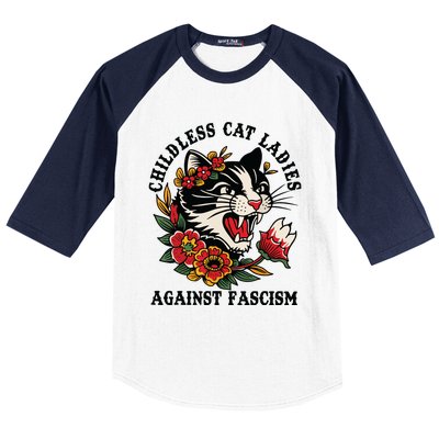 Childless Cat Ladies Against Fascism Feminist Baseball Sleeve Shirt