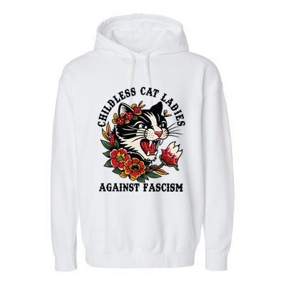 Childless Cat Ladies Against Fascism Feminist Garment-Dyed Fleece Hoodie