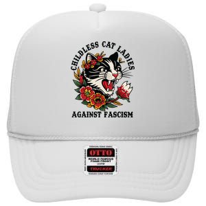 Childless Cat Ladies Against Fascism Feminist High Crown Mesh Back Trucker Hat