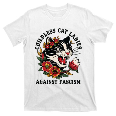 Childless Cat Ladies Against Fascism Feminist T-Shirt