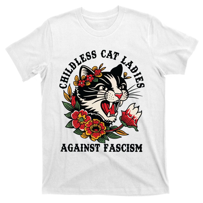 Childless Cat Ladies Against Fascism Feminist T-Shirt