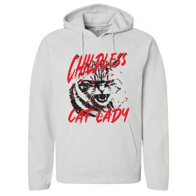 Childless Cat Lady Kamala For President 2024 Performance Fleece Hoodie