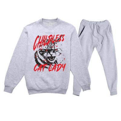 Childless Cat Lady Kamala For President 2024 Premium Crewneck Sweatsuit Set