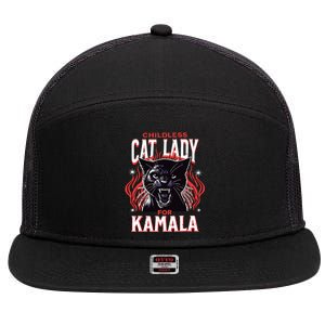 Childless Cat Lady For Kamala Harris 2024 President Election 7 Panel Mesh Trucker Snapback Hat