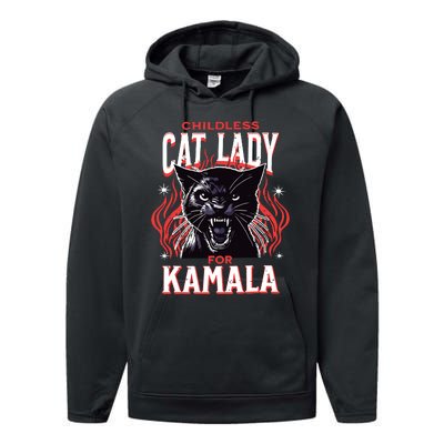 Childless Cat Lady For Kamala Harris 2024 President Election Performance Fleece Hoodie