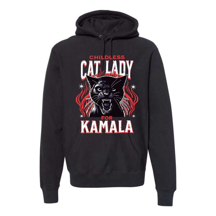 Childless Cat Lady For Kamala Harris 2024 President Election Premium Hoodie