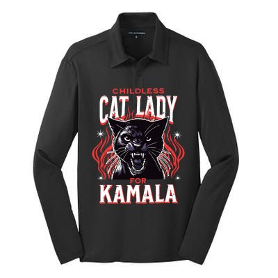 Childless Cat Lady For Kamala Harris 2024 President Election Silk Touch Performance Long Sleeve Polo