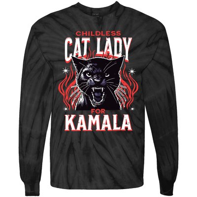 Childless Cat Lady For Kamala Harris 2024 President Election Tie-Dye Long Sleeve Shirt