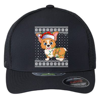 Corgi Christmas Lights Ugly Sweater Santa Welsh Corgi Xmas Gift Flexfit Unipanel Trucker Cap