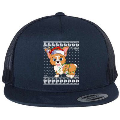 Corgi Christmas Lights Ugly Sweater Santa Welsh Corgi Xmas Gift Flat Bill Trucker Hat