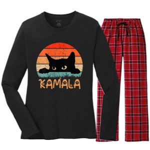 Childless Cat Ladies For Kamala Retro 2024 Women's Long Sleeve Flannel Pajama Set 