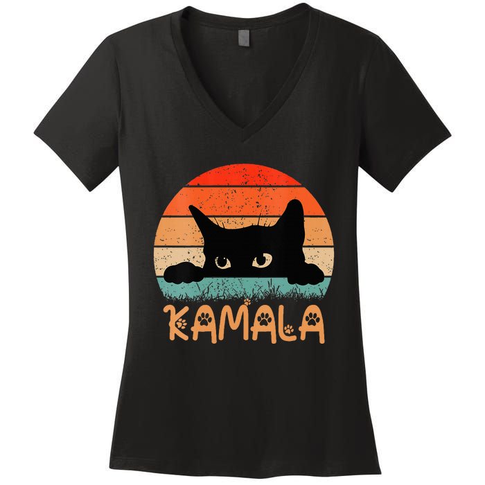 Childless Cat Ladies For Kamala Retro 2024 Women's V-Neck T-Shirt