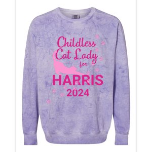 Childless Cat Lady For Harris 2024 Cat Lovers Kamala Harris 2024 Colorblast Crewneck Sweatshirt