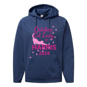 Childless Cat Lady For Harris 2024 Cat Lovers Kamala Harris 2024 Performance Fleece Hoodie