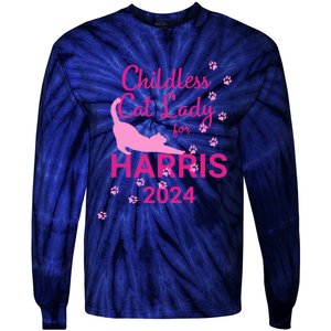 Childless Cat Lady For Harris 2024 Cat Lovers Kamala Harris 2024 Tie-Dye Long Sleeve Shirt