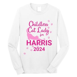 Childless Cat Lady For Harris 2024 Cat Lovers Kamala Harris 2024 Long Sleeve Shirt