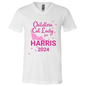 Childless Cat Lady For Harris 2024 Cat Lovers Kamala Harris 2024 V-Neck T-Shirt