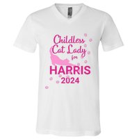 Childless Cat Lady For Harris 2024 Cat Lovers Kamala Harris 2024 V-Neck T-Shirt