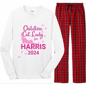 Childless Cat Lady For Harris 2024 Cat Lovers Kamala Harris 2024 Long Sleeve Pajama Set