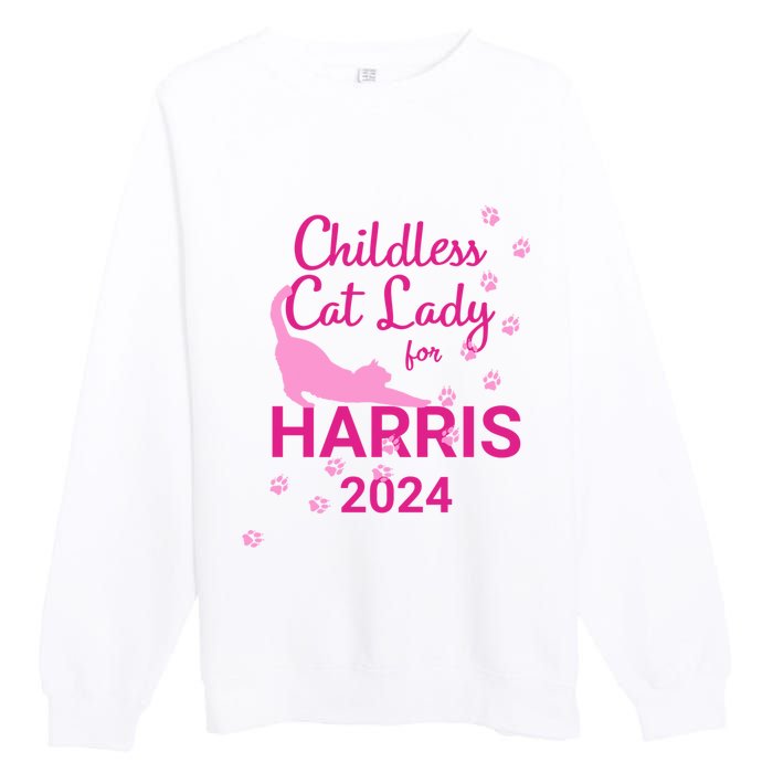 Childless Cat Lady For Harris 2024 Cat Lovers Kamala Harris 2024 Premium Crewneck Sweatshirt