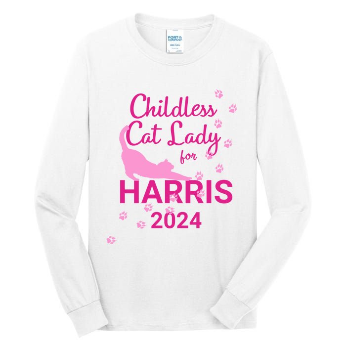 Childless Cat Lady For Harris 2024 Cat Lovers Kamala Harris 2024 Tall Long Sleeve T-Shirt