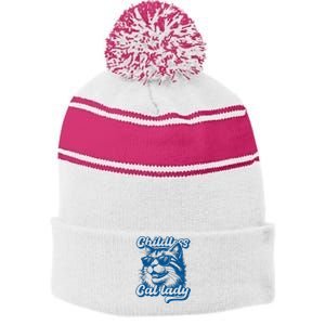 Childless Cat Ladies Against Fascism Stripe Pom Pom Beanie