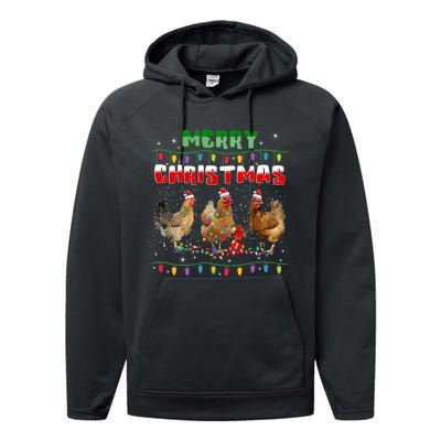 Chicken Christmas Lights Merry Xmas Chicken Performance Fleece Hoodie