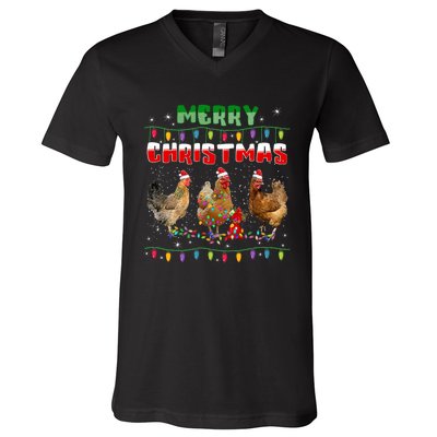 Chicken Christmas Lights Merry Xmas Chicken V-Neck T-Shirt